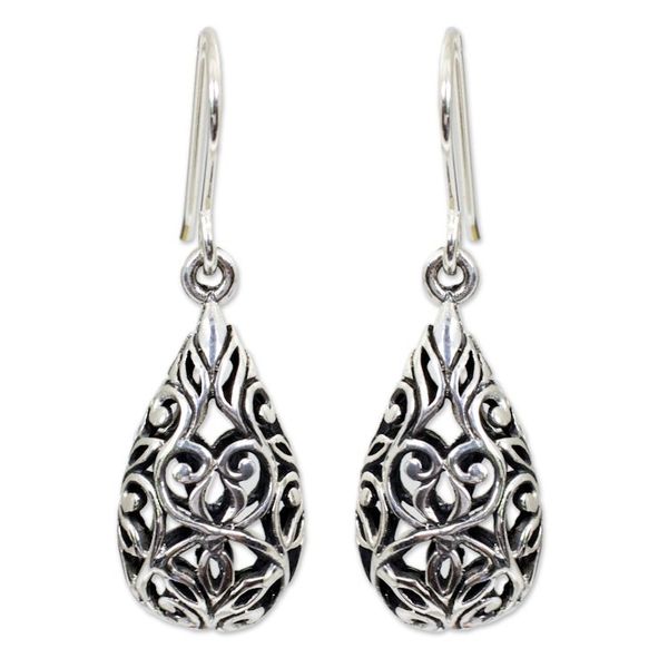 Alternate image for Unique Thai Sterling Silver Dangle Earrings Forest Tear