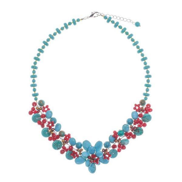 Alternate image for Floral Howlite and Glass Beaded Necklace from Thailand Summer Blossoming