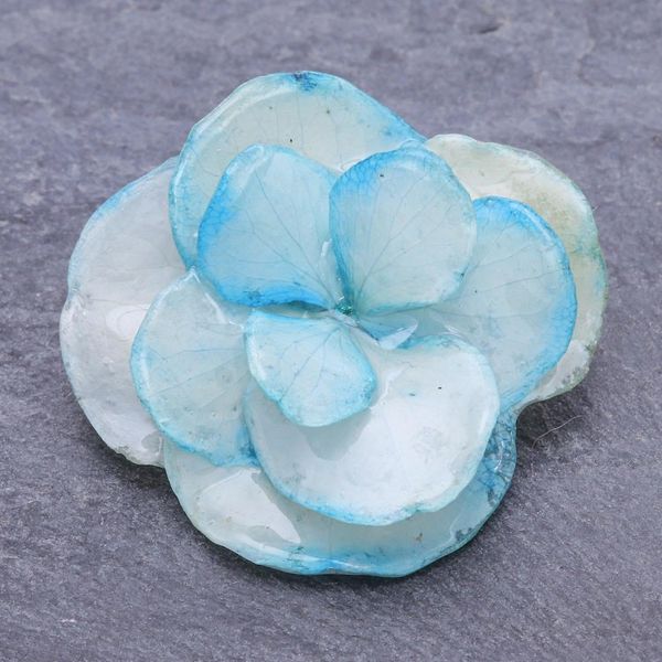 Alternate image for Thai Resin Coated Natural Blue Hydrangea Brooch Pin Pale Blue Hydrangea