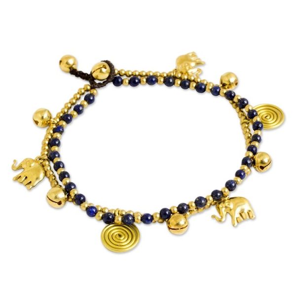 Alternate image for Bell Anklet with Brass Charms and Lapis Lazuli Elephant Bells