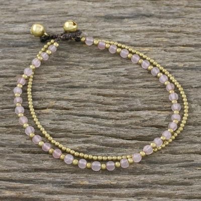 Alternate image for Rose Quartz and Brass Beaded Anklet from Thailand Ringing Beauty