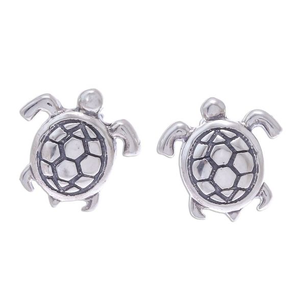 Alternate image for Thai Artisan Handcrafted Sterling Silver Turtle Earrings Tiny Turtles