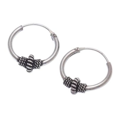 Alternate image for Handcrafted Sterling Silver Hoop Earrings Set of 3 Thai Intricacy