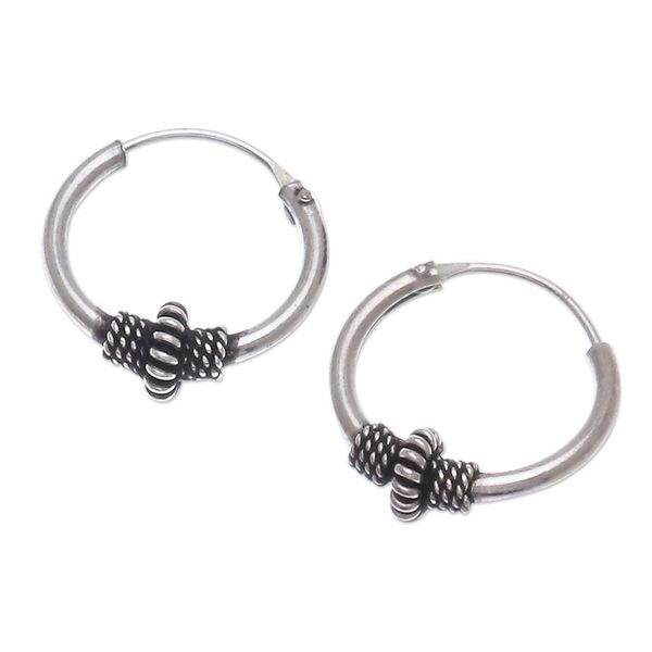 Alternate image for Handcrafted Sterling Silver Hoop Earrings Set of 3 Thai Intricacy