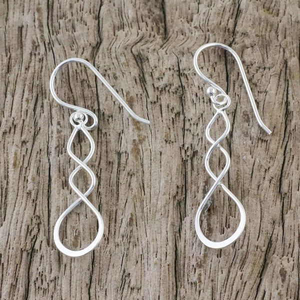 Alternate image for Sterling Silver Twisting Dangle Earrings from Thailand Droplet Twist