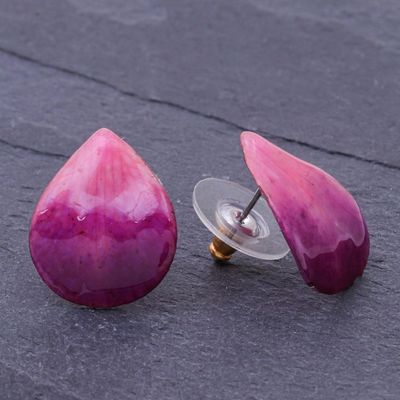 Alternate image for Hand Made Orchid Petal Button Earrings Orchid Kiss in Fuchsia