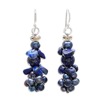 Alternate image for Lapis Lazuli and Cultured Pearl Cluster Earrings Heavens Gift