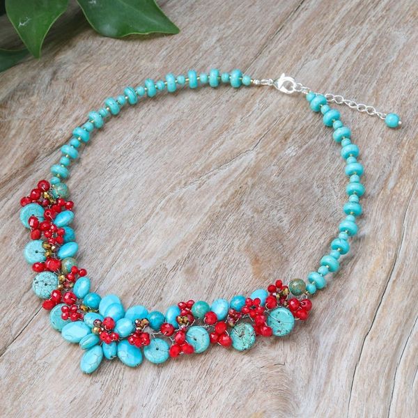 Alternate image for Floral Howlite and Glass Beaded Necklace from Thailand Summer Blossoming