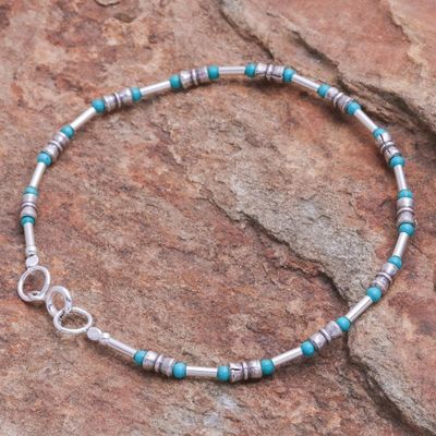Alternate image for Sterling Silver and Karen Silver Beaded Bracelet Petite Jewel in Blue-Green
