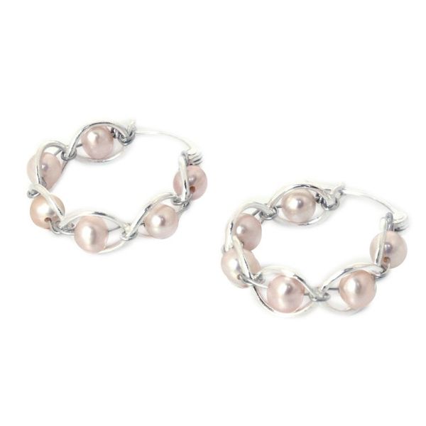 Alternate image for Sterling Silver and Pearl Hoop Earrings Peach Twist
