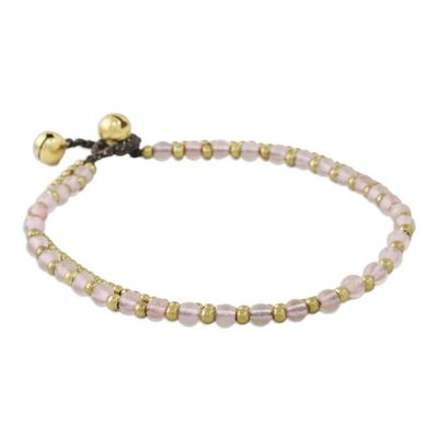 Alternate image for Rose Quartz and Brass Beaded Anklet from Thailand Ringing Beauty