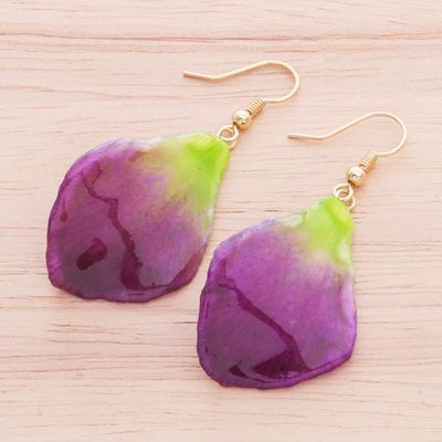 Alternate image for Gold-Plated Orchid Petal Dangle Earrings Summer Treat in Berry
