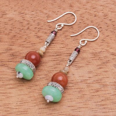 Alternate image for Handcrafted Aventurine and Garnet Dangle Earrings Speedy Orbit