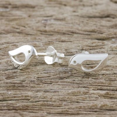 Alternate image for Artisan Handmade 925 Sterling Silver Bird Earrings Thailand Petite Bird