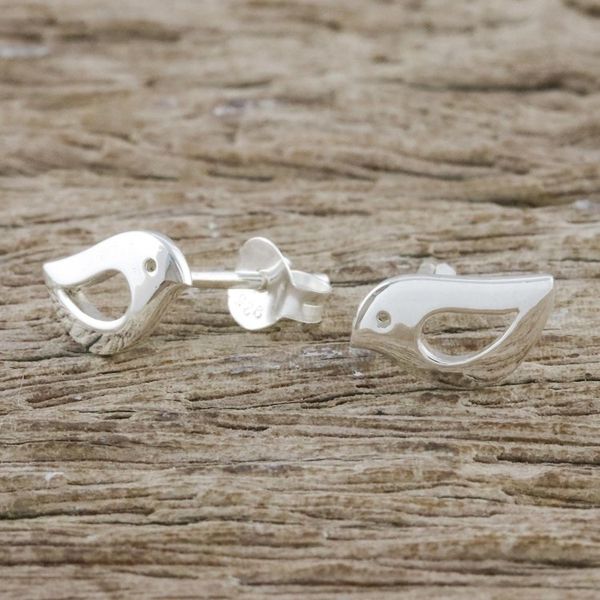 Alternate image for Artisan Handmade 925 Sterling Silver Bird Earrings Thailand Petite Bird