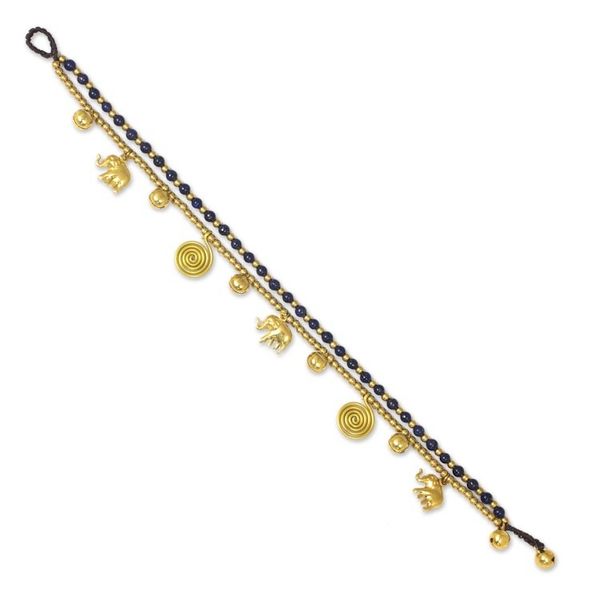 Alternate image for Bell Anklet with Brass Charms and Lapis Lazuli Elephant Bells