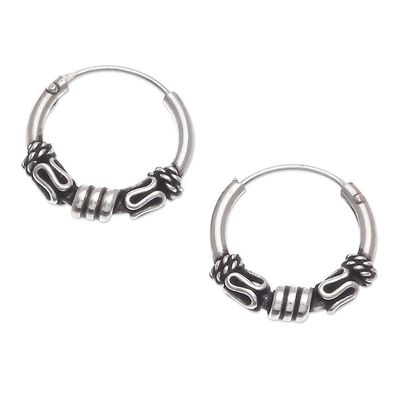 Alternate image for Handcrafted Sterling Silver Hoop Earrings Set of 3 Thai Intricacy