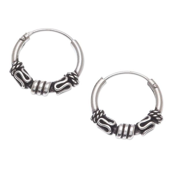 Alternate image for Handcrafted Sterling Silver Hoop Earrings Set of 3 Thai Intricacy