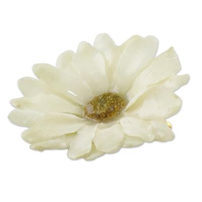 Alternate image for Natural Aster Flower Brooch in Vanilla from Thailand Let It Bloom in Vanilla