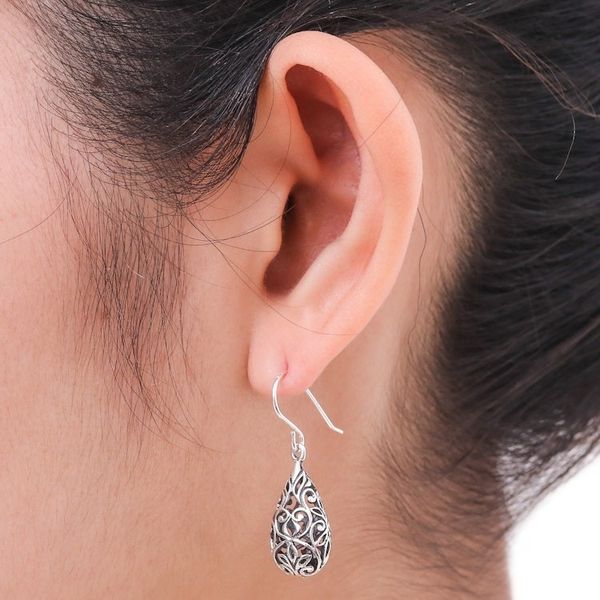 Alternate image for Unique Thai Sterling Silver Dangle Earrings Forest Tear