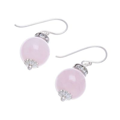 Alternate image for Rose Quartz and 925 Silver Dangle Earrings from Thailand Perfect Orbs