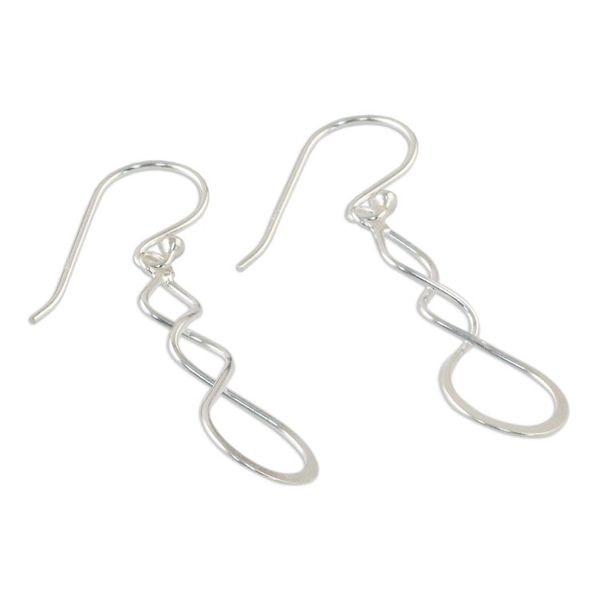 Alternate image for Sterling Silver Twisting Dangle Earrings from Thailand Droplet Twist