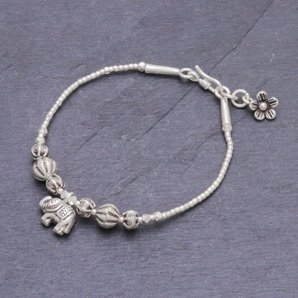 Alternate image for 950 Silver Link Bracelet with Elephant Charm from Thailand Elephant Amulet
