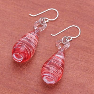 Alternate image for Handblown Glass Dangle Earrings with Red and White Spirals Dew Drop