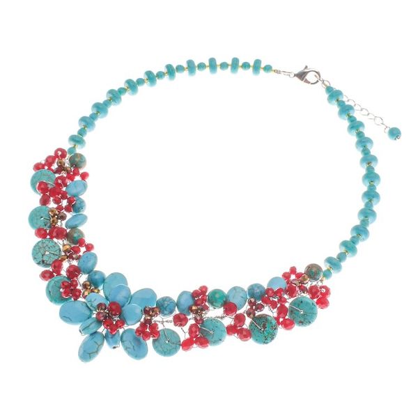 Alternate image for Floral Howlite and Glass Beaded Necklace from Thailand Summer Blossoming