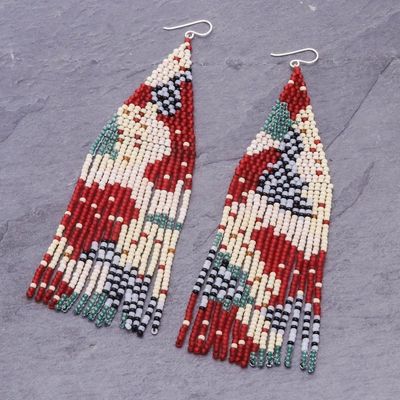 Alternate image for Dramatic Long Beaded Waterfall Earrings Amazing Waterfall in Red