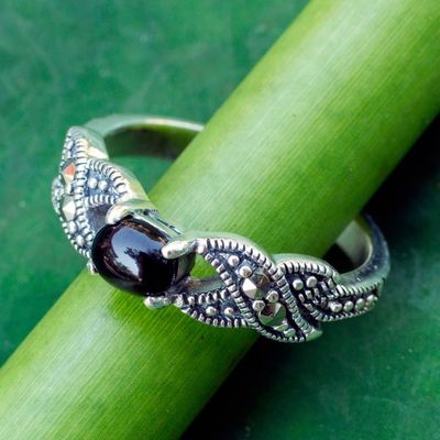 Alternate image for Thai Marcasite and Onyx Cocktail Ring Romance at Midnight