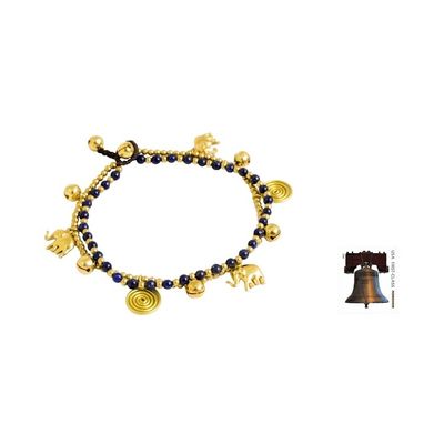 Alternate image for Bell Anklet with Brass Charms and Lapis Lazuli Elephant Bells