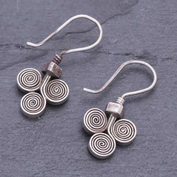 Alternate image for Oxidized 950 Silver Spiral Drop Earrings Kariang Curls