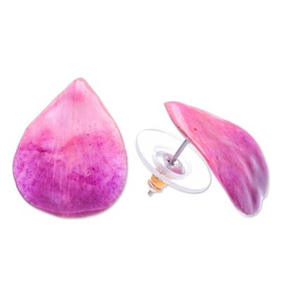 Alternate image for Hand Made Orchid Petal Button Earrings Orchid Kiss in Fuchsia