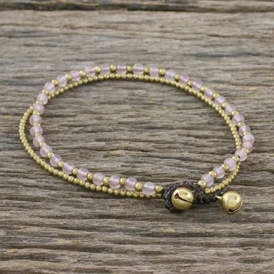 Alternate image for Rose Quartz and Brass Beaded Anklet from Thailand Ringing Beauty