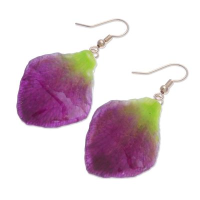 Alternate image for Gold-Plated Orchid Petal Dangle Earrings Summer Treat in Berry