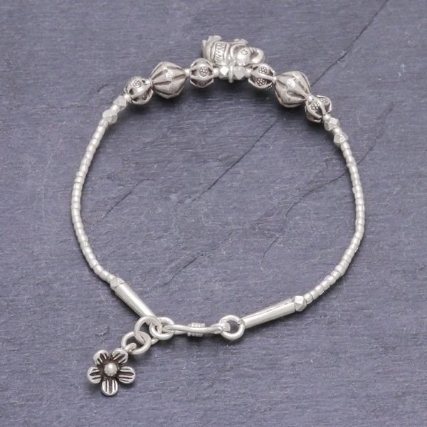 Alternate image for 950 Silver Link Bracelet with Elephant Charm from Thailand Elephant Amulet