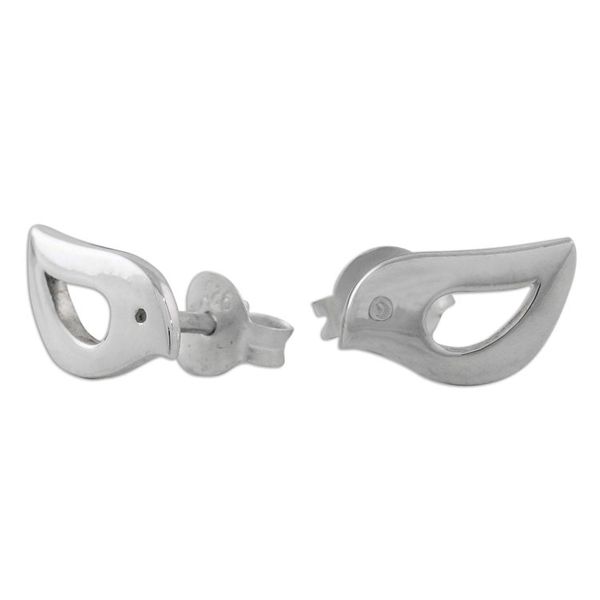 Alternate image for Artisan Handmade 925 Sterling Silver Bird Earrings Thailand Petite Bird