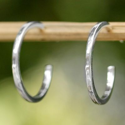 Alternate image for Sterling Silver Half Hoop Earrings from Thailand Glistening Halves