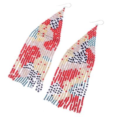 Alternate image for Dramatic Long Beaded Waterfall Earrings Amazing Waterfall in Red