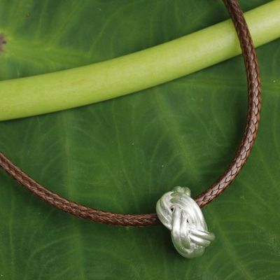 Alternate image for Brushed Satin Sterling Silver Pendant Necklace for Men Endless Knot