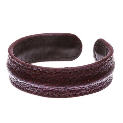 Alternate image for Thailand Mens Dark Brown Leather Cuff Bracelet Basic Dark Brown