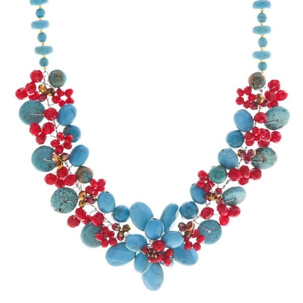 Alternate image for Floral Howlite and Glass Beaded Necklace from Thailand Summer Blossoming