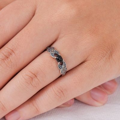 Alternate image for Thai Marcasite and Onyx Cocktail Ring Romance at Midnight