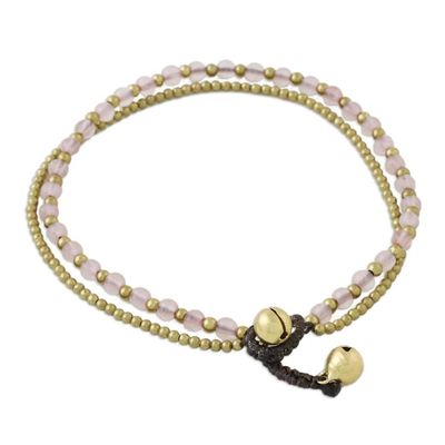 Alternate image for Rose Quartz and Brass Beaded Anklet from Thailand Ringing Beauty