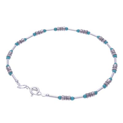 Alternate image for Sterling Silver and Karen Silver Beaded Bracelet Petite Jewel in Blue-Green