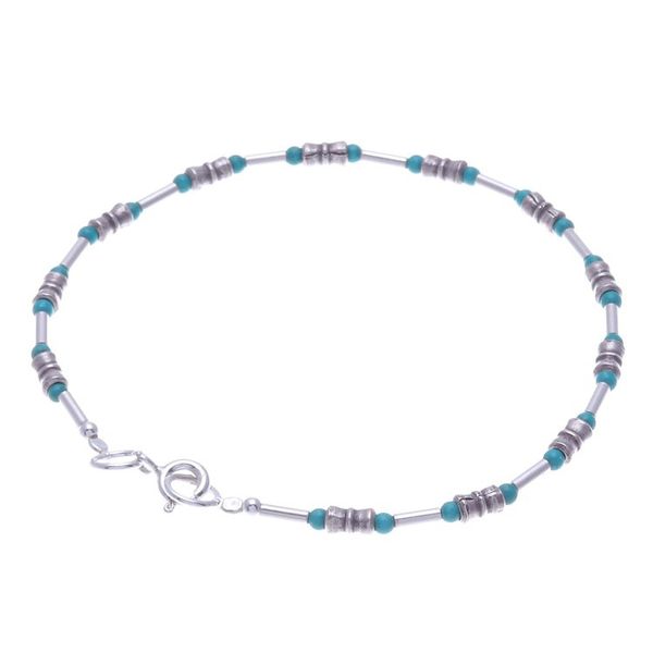 Alternate image for Sterling Silver and Karen Silver Beaded Bracelet Petite Jewel in Blue-Green