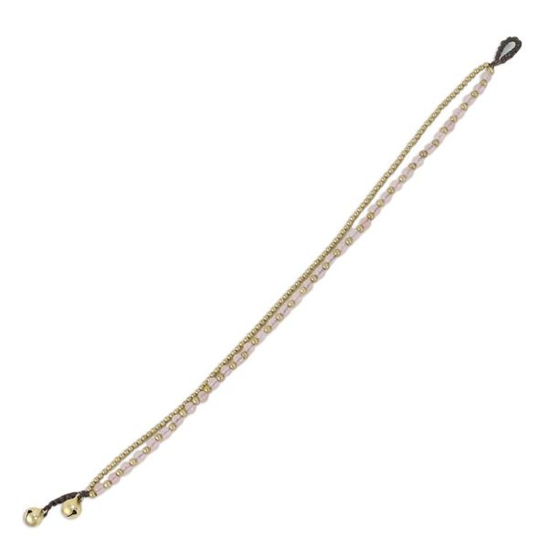 Alternate image for Rose Quartz and Brass Beaded Anklet from Thailand Ringing Beauty