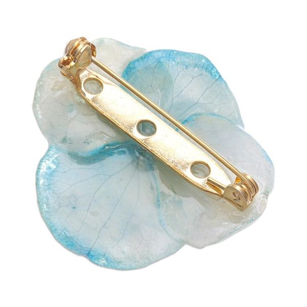 Alternate image for Thai Resin Coated Natural Blue Hydrangea Brooch Pin Pale Blue Hydrangea