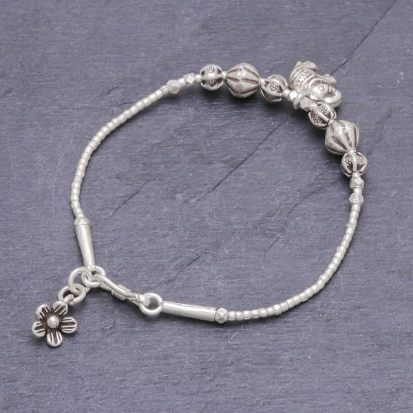 Alternate image for 950 Silver Link Bracelet with Elephant Charm from Thailand Elephant Amulet